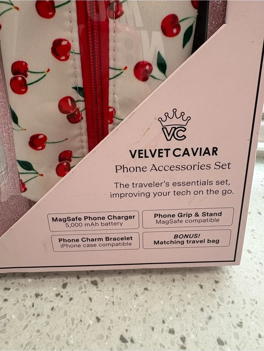 NEW in box Velvet Caviar Cherry Phone Accessory Set - White & Red